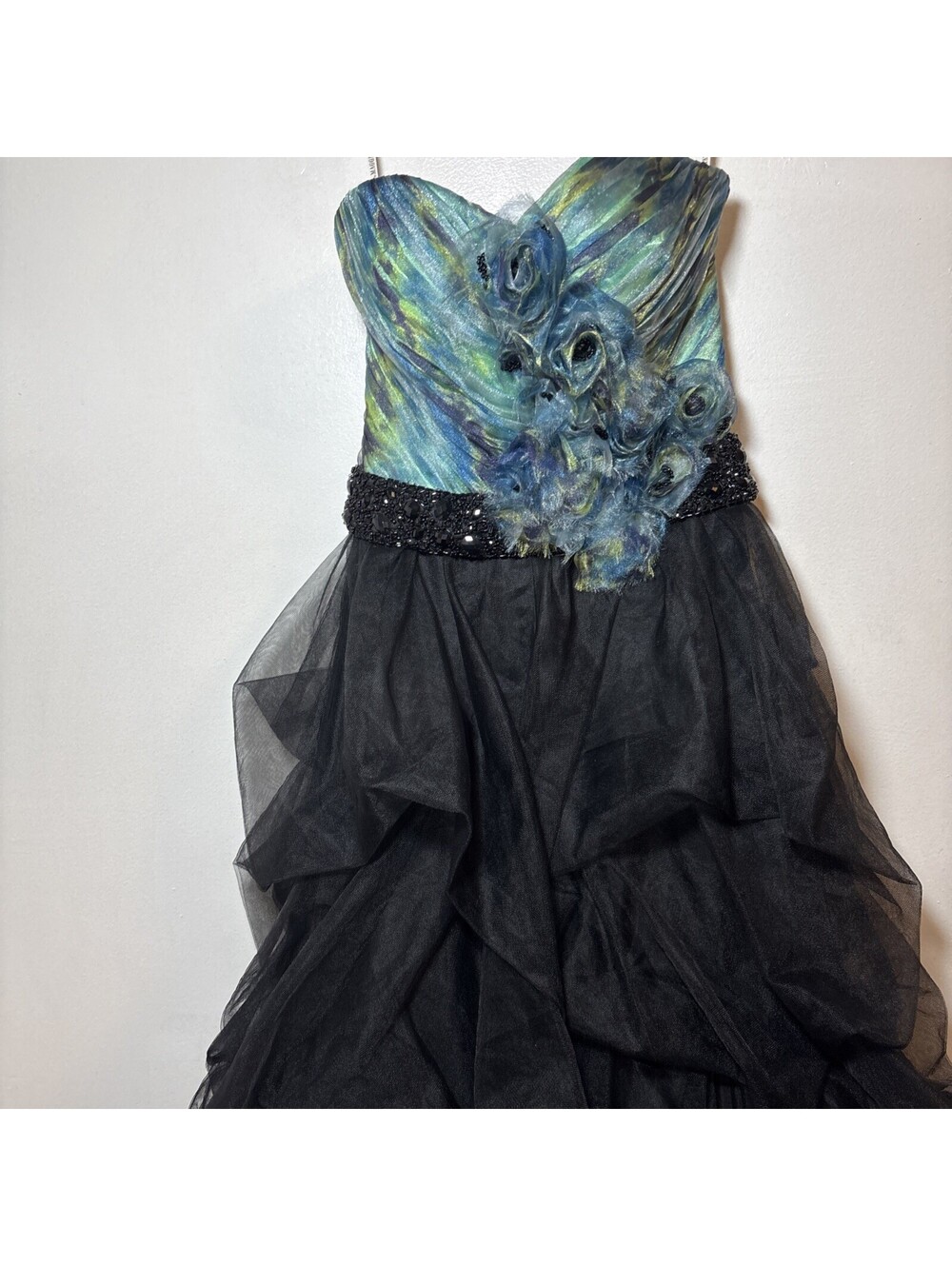 Vintage Y2K FLIRT MAGGIE SOTTERO Size 6 Prom Dress Gown Peacock Blue Green Teal